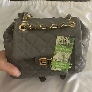 NWT Badgley Mischka Quilted Gray Mini Crossbody Backpack Bag with Gold Accents